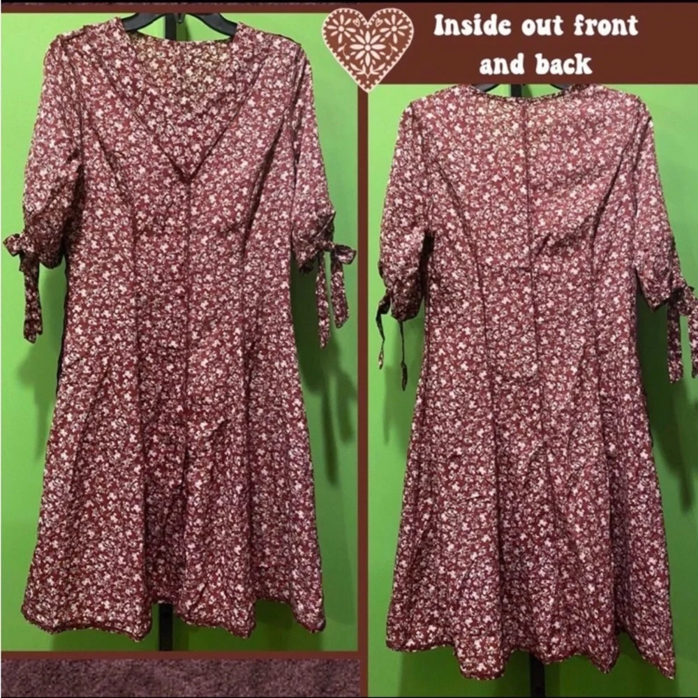 NWOT JRS L BOHO FLORAL SPRING SUMMER DRESS COTTAGECORE COUNTRYCORE CLARET - Picture 10 of 13